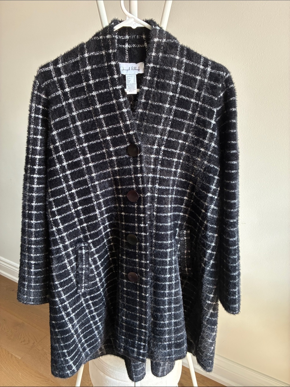 Joseph Ribkoff Black and White Plaid Button-Front Coat